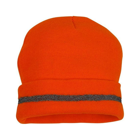 Knit Cap with Reflective Strip-Orange
