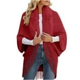 thumbnail image 1 of Knit Cardigan Shrug Shawls Faux Fur Collar Tassels Free-size Ribbed Open Front Cardigan Wraps Sweater for Women (Free Size, Red), 1 of 6