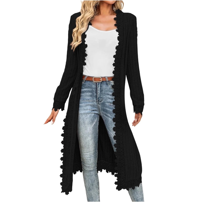 Knit Cardigan Sweater Mid Length Jackets for Women Long Sleeve