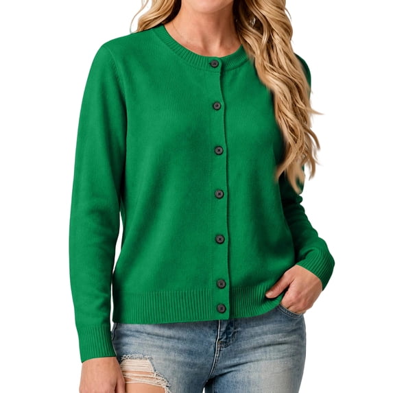 Knit Cardigan Sweaters for Women Crew Neck Long Sleeve Button Down Sweater | Business Casual,Lightweight Soft Knit,Solid Color Round Neck Tops,Relaxed Fit Holdaiy Travel,Air Conditioner Layering