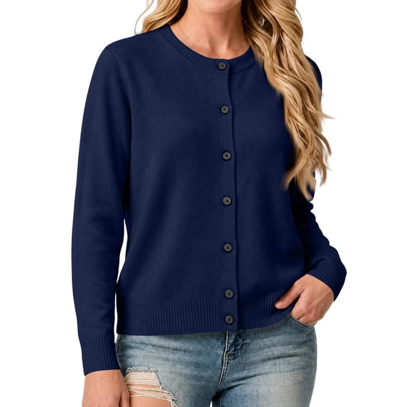 Knit Cardigan Sweaters for Women Crew Neck Long Sleeve Button Down Sweater | Business Casual,Lightweight Soft Knit,Solid Color Round Neck Tops,Relaxed Fit Holdaiy Travel,Air Conditioner Layering