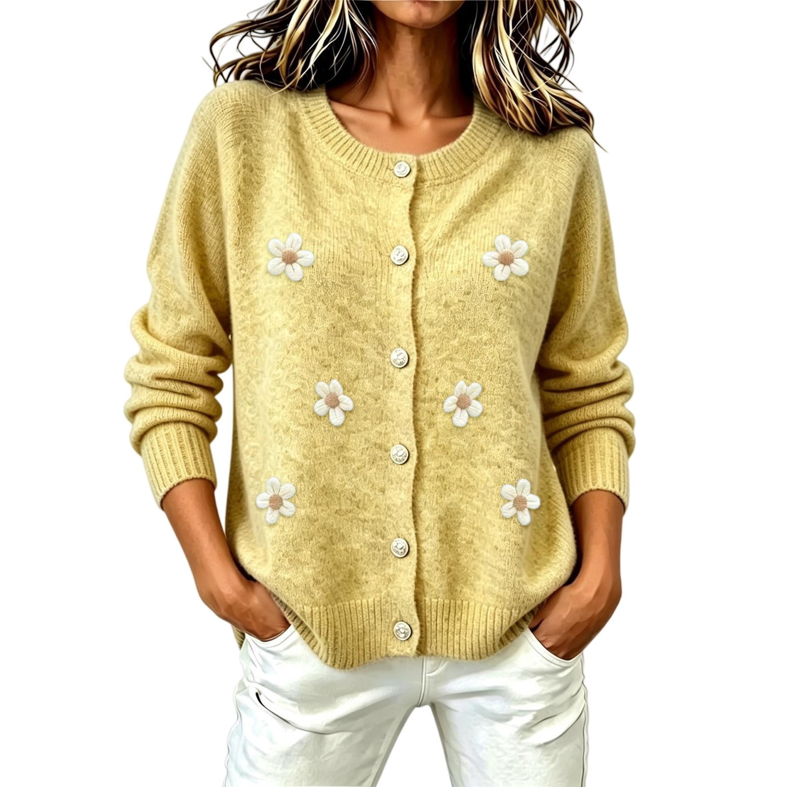 Knit Cardigan Sweaters for Women Floral Crochet Lightweight Fall