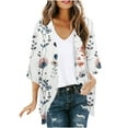 thumbnail image 1 of Knit Cardigan, Women Floral Print Lightweight Cardigan Chiffon Kimonos Cardigan 3/4 Sleeve Loose Beach Wear Cover up Open Front Blouse Tops Multicolor XL, 1 of 5