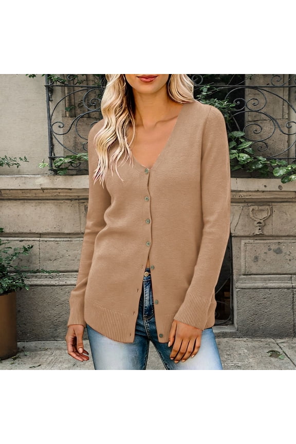 Knit Cardigan Women V Neck Patchwork Knit Coat Button Up Long Sleeve Soft Daily Wear Outerwear Tops