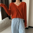 thumbnail image 1 of Knit Cardigan Women's Small Short V-neck Long Sleeve Thin Jacket Spring Autumn Knitted Cardigan Coats, 10 Colors, 1 of 8