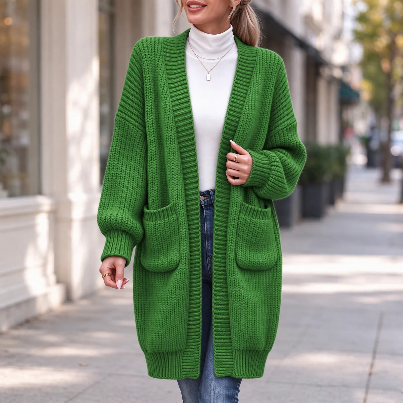 Knit Cardigan for Womens Long Sleeve Solid Color Open Front Knit ...