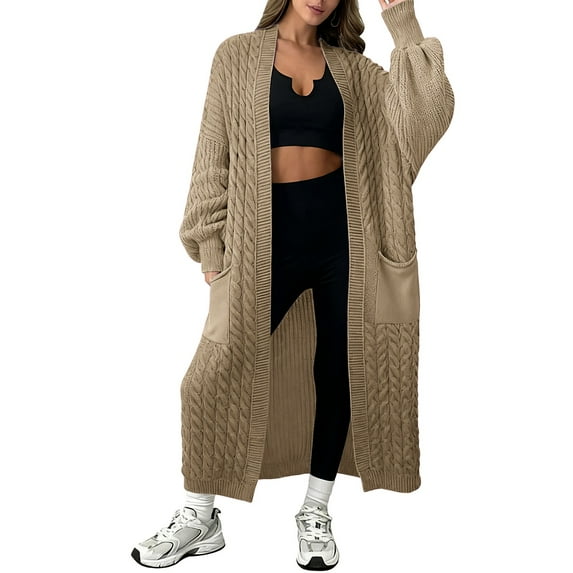 Knit Cardigans for Women, Yigetop Long Cardigans for Women Open Front Cable Knit Cardigan Open Front Oversized Draped Sweater Outerwear Cardigan Sweaters for Women Khaki S