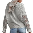 thumbnail image 1 of Knit Cardigans for Women Button Down Open Front Sweater Hollow Out Lace Long Sleeved Pullover Ladies V Neck Tops (L, Gray), 1 of 6