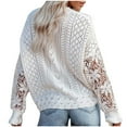 thumbnail image 1 of Knit Cardigans for Women Button Down Open Front Sweater Hollow Out Lace Long Sleeved Pullover Ladies V Neck Tops (XL, White), 1 of 6