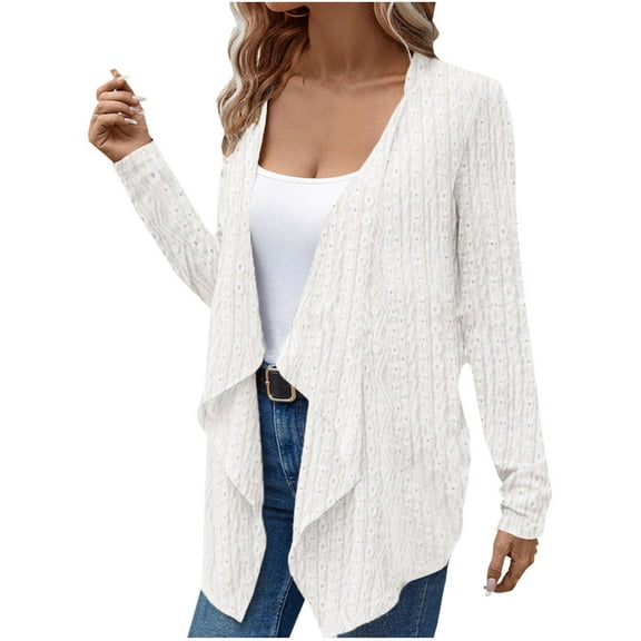 Knit Cardigans for Women Long Sleeve Irregular Hem Solid Color Plus Size Coat Casual Baggy Lightweight Sweater Outwear (3XL, White)