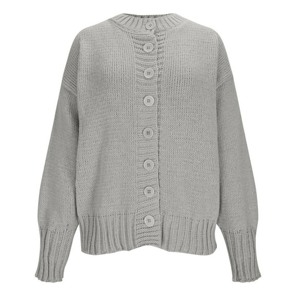 Knit Cardigans for Women Sweater Button Down Jackets Solid Color Comfy Warm Outerwear Long Sleeve Knitwear Coat (2XL, Gray)