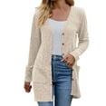 thumbnail image 1 of Knit Cardigans with Pockets Long Sleeve Womens Ribbed Button Up Mid Length Jacket Casual Plain Fall Outwear Coat (Large, Beige), 1 of 5