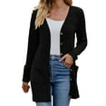 thumbnail image 1 of Knit Cardigans with Pockets Long Sleeve Womens Ribbed Button Up Mid Length Jacket Casual Plain Fall Outwear Coat (X-Large, Black), 1 of 5