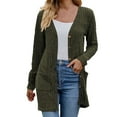 thumbnail image 1 of Knit Cardigans with Pockets Long Sleeve Womens Ribbed Button Up Mid Length Jacket Casual Plain Fall Outwear Coat (XX-Large, Army Green), 1 of 5