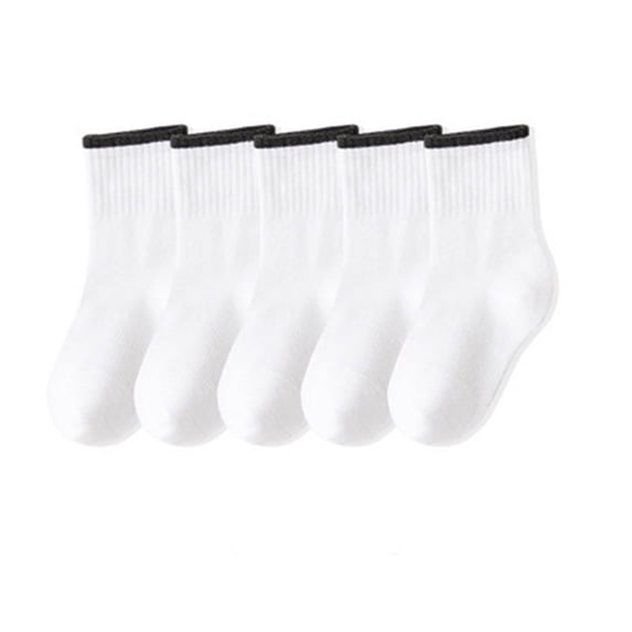 Knit Christmas Socks 5 Pairs Kids Crew Ankle Socks Boys Girls School Uniform Basic Soft Sport Casual Breathable Stretch Tube Socks Sleep Socks White 6Y