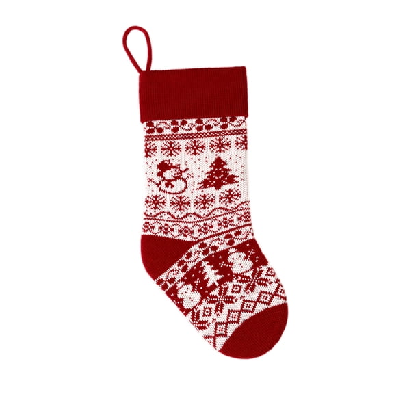 Knit Christmas Stocking Bag Jacquard Sweater Holiday Sock Fireplace Mantel Hanging Decor Festive Gift Favor Holder for Family Party