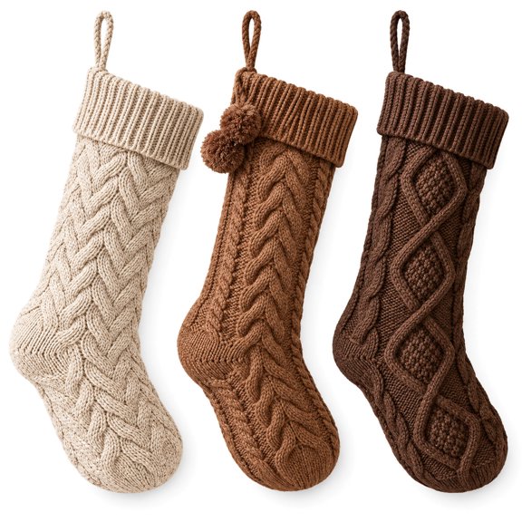 Knit Christmas Stockings with Name Cards, 18-Inch, Neutral, 3 Count