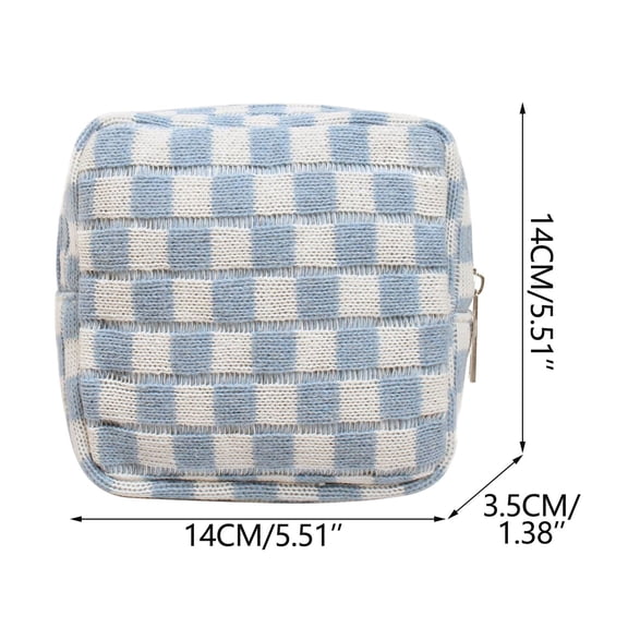 Knit Coin Purse Checkerboard Portable Large Capacity Storage Bag Monthly Handbag Lipstick Storage Makeup Bag