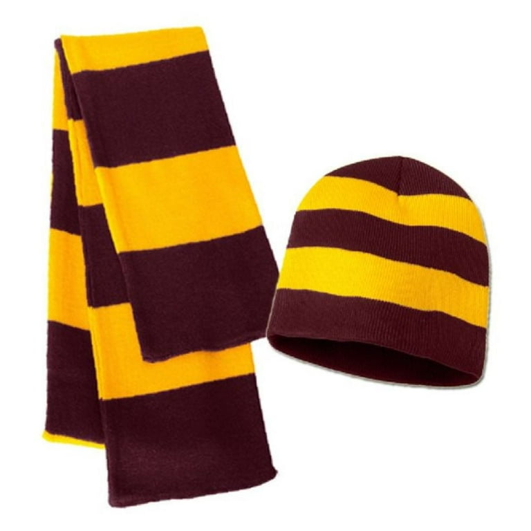 Knit Collegiate Rugby Striped Winter Scarf & Beanie Hat Set
