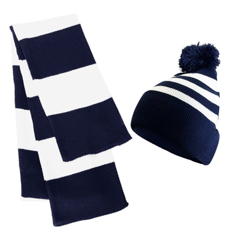 Knit Collegiate Rugby Striped Winter Scarf & Beanie Hat Set  display picture 2