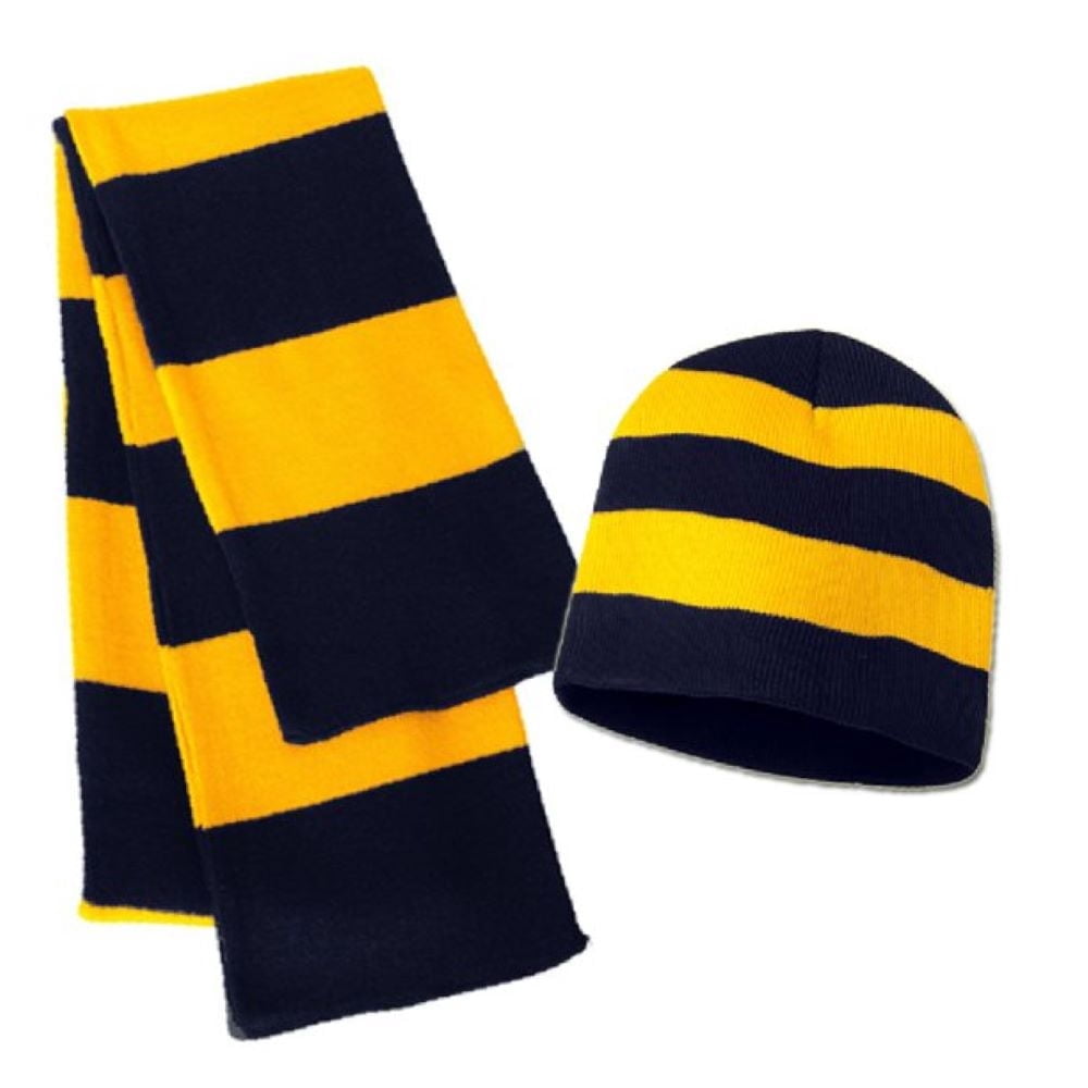 Knit Collegiate Rugby Striped Winter Scarf & Beanie Hat Set  display picture 3
