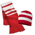 thumbnail image 1 of Knit Collegiate Rugby Striped Winter Scarf & Beanie Hat Set - Red / White, 1 of 2