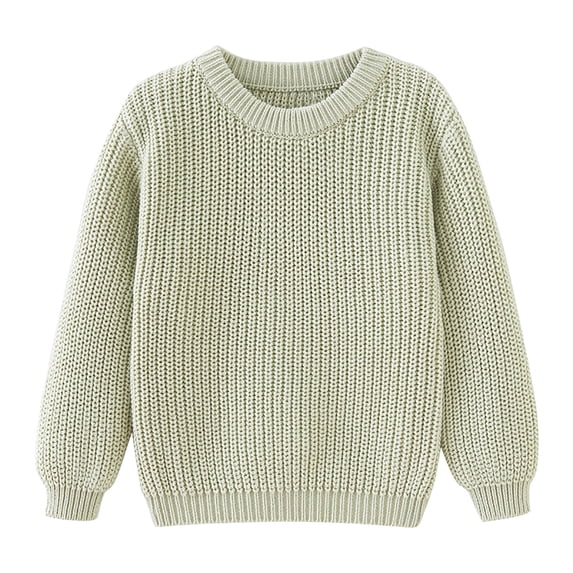Knit Cotton Sweater for Girls Long Sleeve Round Neck Soft Sweatshirt Cute Loose Fit Solid Color Pullover School Fall Winter Age 1-5Y Basic Outerwear
