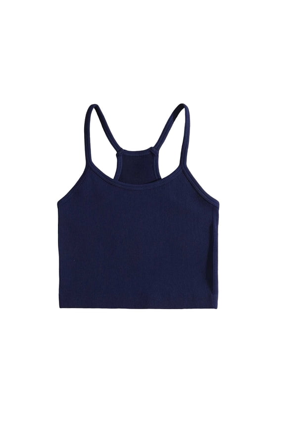 Knit Crop Cami Y-Back Spaghetti Strap Tank Top Ribbed Slim Fit Basic Vest Summer Breathable Workout Gym Sports Streetwear
