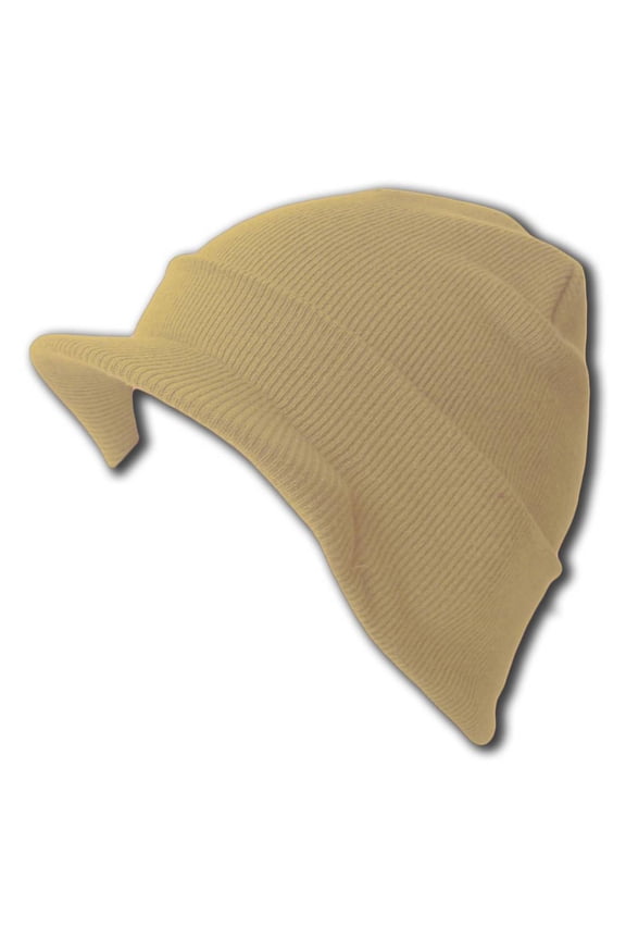 Knit Cuff Beanie Visor - Winter Wear/Sports - Khaki Beige