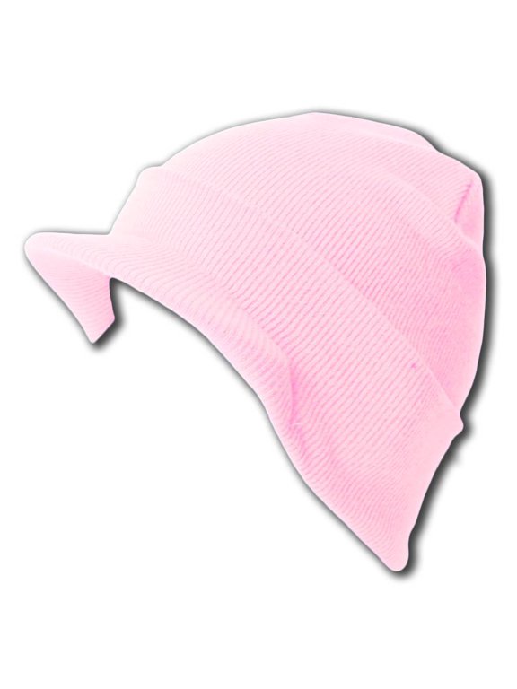Knit Cuff Beanie Visor - Winter Wear/Sports - Light Pink