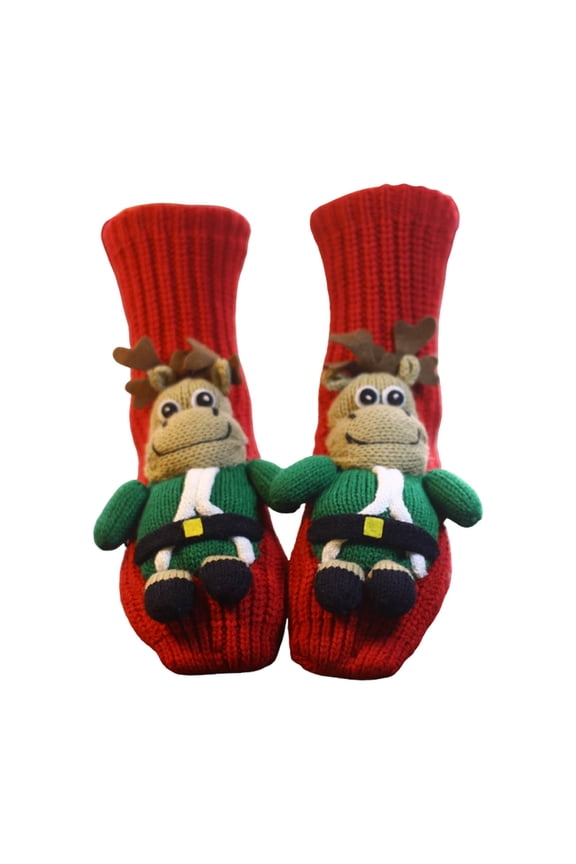 Cute Animal Socks Red Green Deer Design Novelty Crew Socks With Embroidered Details For Casual Wear