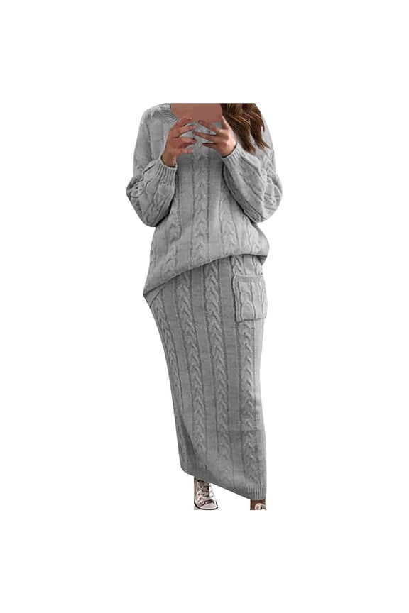 Knit Dress Two Piece Suit Pullover Top And Midi Knit Skirt Bodycon 2 Piece Set Midi Dress Turtleneck Sweater Dress Knitted Dress Set Plain Elegant Buisness Stretch Casual Dress(Xl)