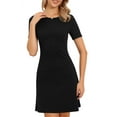 thumbnail image 1 of INSPIRE CHIC Knit Dress for Women Solid Color Crew Neck Short Sleeves Slim Fit Summer Mini Dresses XS Black, 1 of 7