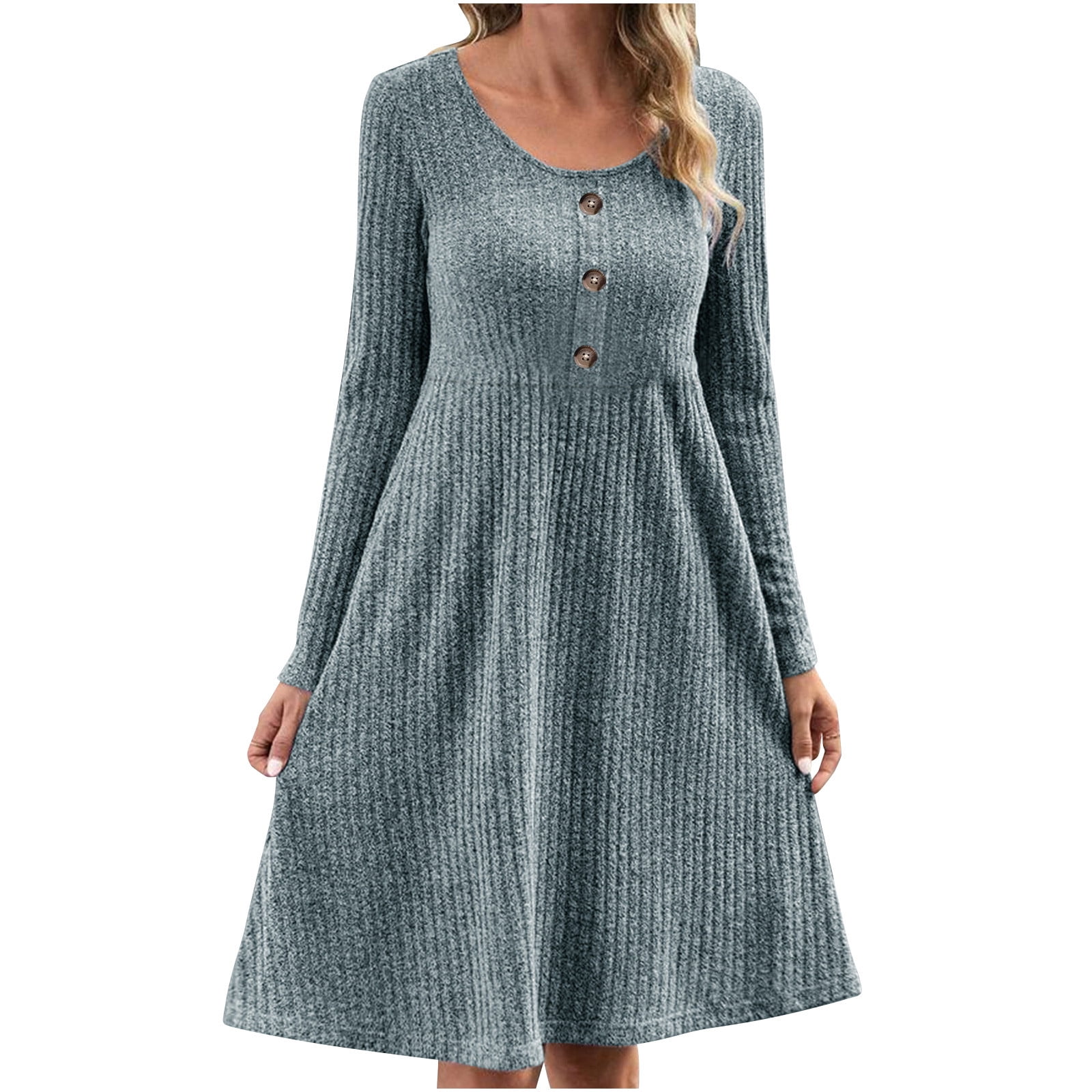 Fall Fashion Women Knitted Dresscolorblock Pattern Hooded Dress Long Sleeve Loose Casual Dress Blue