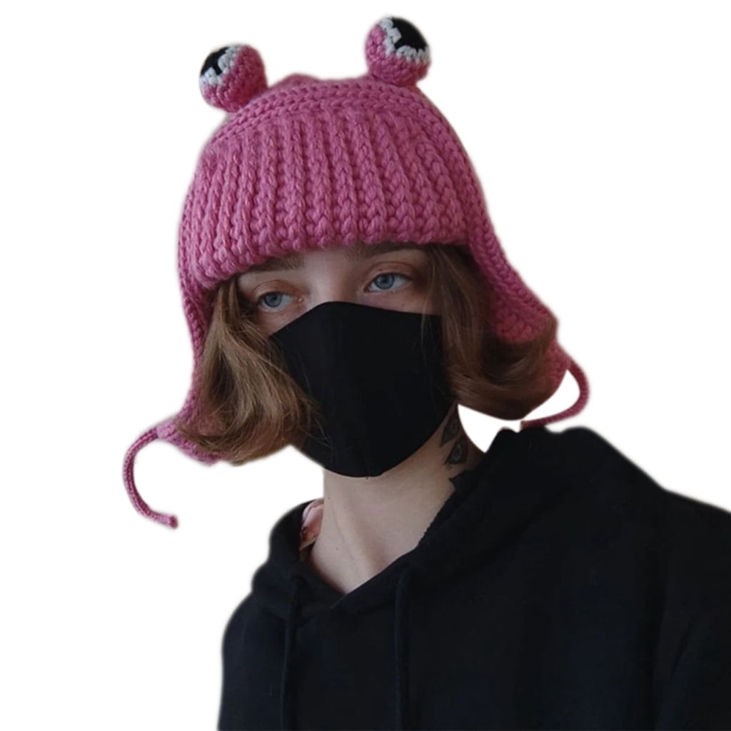 Knit Earflap Beanie Crochet Hat Cute for Frog Eye Hat Knit  display picture 3