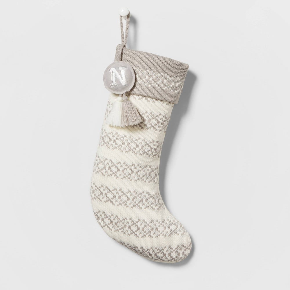 Knit Fair Isle Monogram Christmas Stocking Gray/White N - Wondershop ...