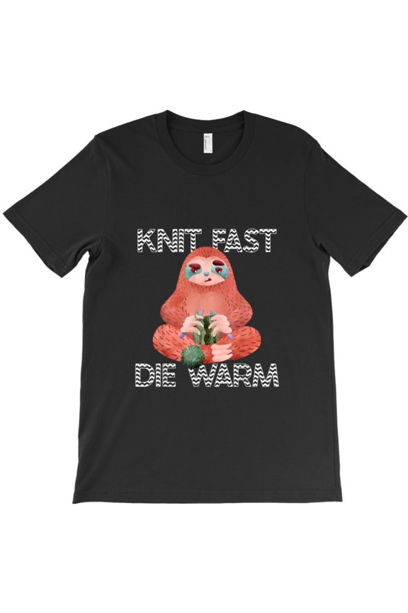 Knit Fast Die Warm Funny Quote Knitting Sloth Holiday Graphic T-Shirt G10242, Up to 5XL