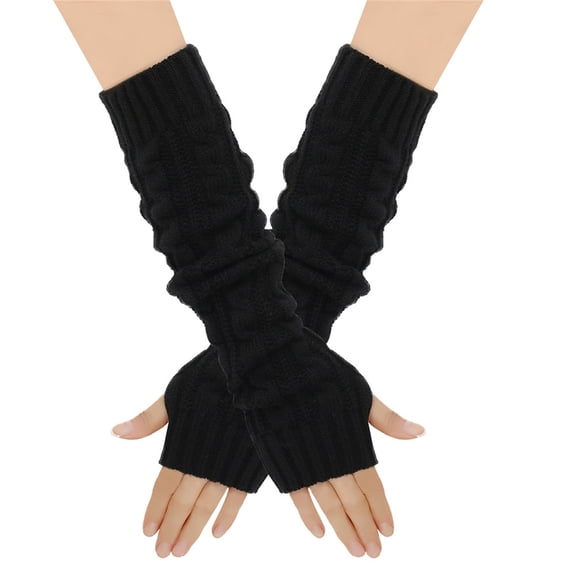 Knit Fingerless Arm Warm Sleeves,Winter Thick Wool Thermal Arm Covers,8 Shape Wind Resistant Knit Sleeves,Stretchy Cold Block Outdoor Riding Typing Arm Gear,Black