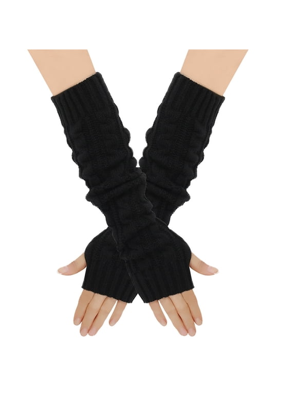 Knit Fingerless Arm Warm Sleeves,Winter Thick Wool Thermal Arm Covers,8 Shape Wind Resistant Knit Sleeves,Stretchy Cold Block Outdoor Riding Typing Arm Gear,Black