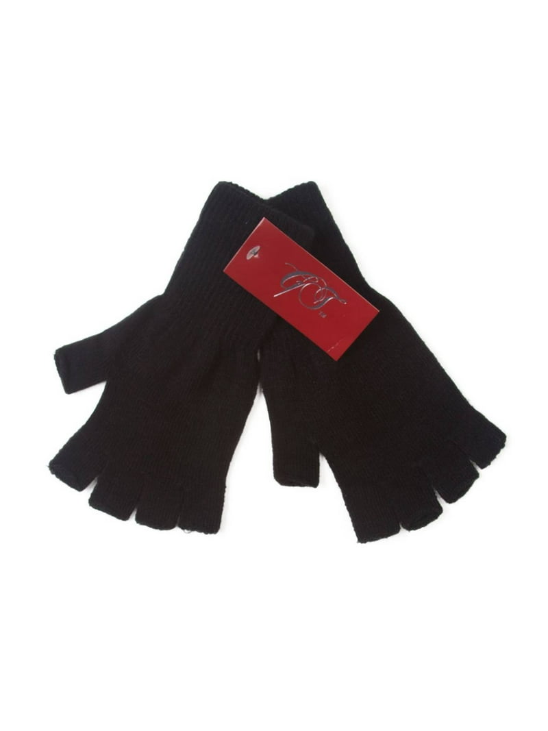 Knit Fingerless Gloves, Black - Walmart.com