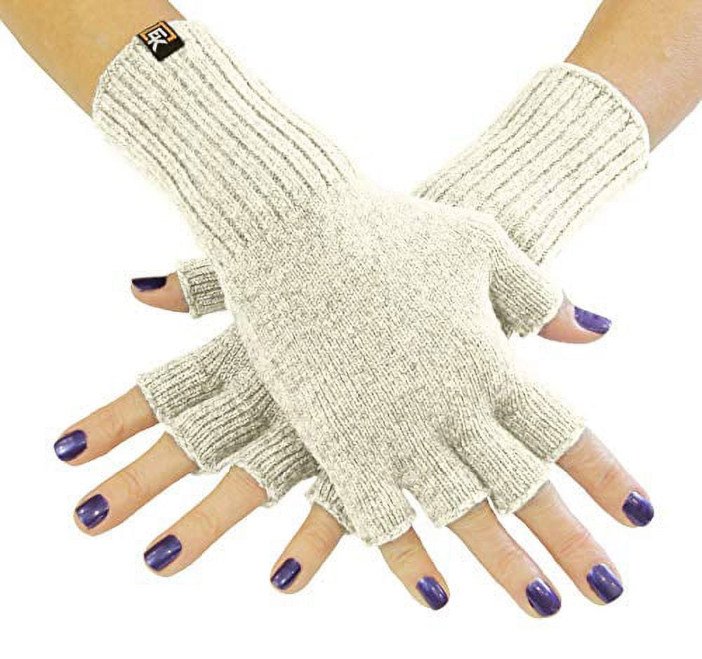 Knit Fingerless Gloves, Superfine Baby Alpaca, Small, Natural
