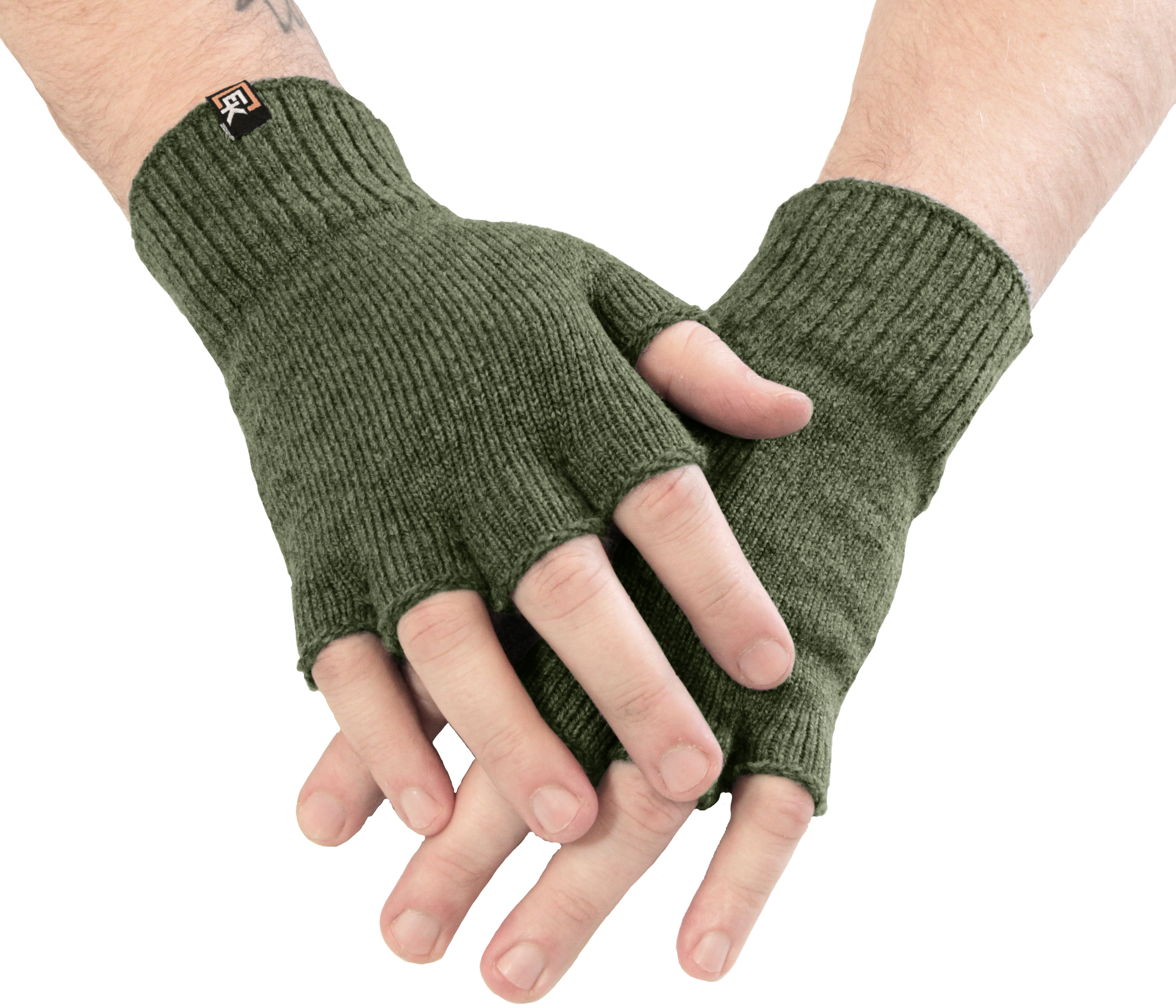 Knit Fingerless Gloves, Merino Wool, Harvest Brown, Large 