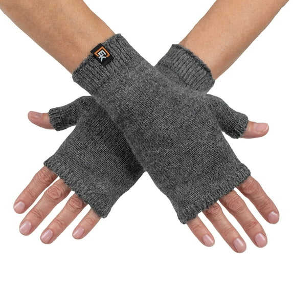 Alpaca Knit Fingerless Mittens - Super Soft Baby Alpaca - Made in the USA - Small - Grey