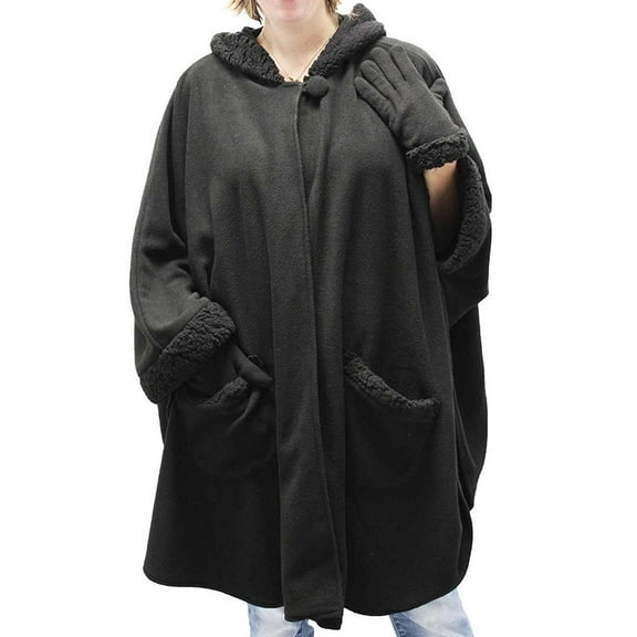 Knit Fleece Wrap & Glove Set - Black