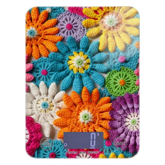 Knit Flowers Food Scale Digital Kitchen Scale Waterproof Tempered Glass Tare Function 11 lb for Baking Cooking Meal Prep