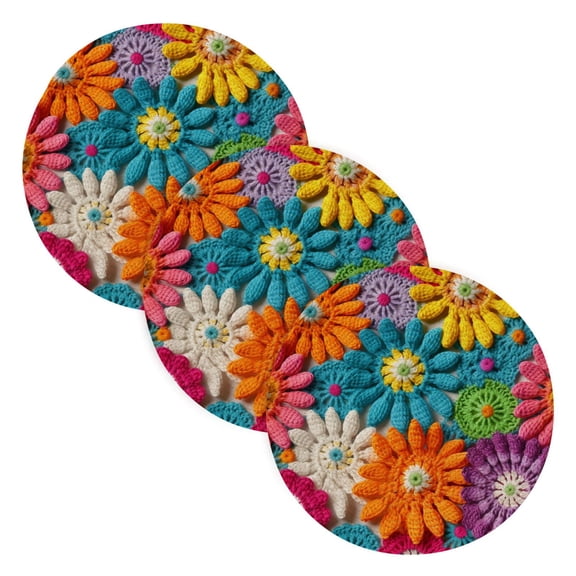 Knit Flowers Trivet Mats Woven Pot Holders 3Pcs Non-Slip Heat Resistant for Hot Pots Pans Pats