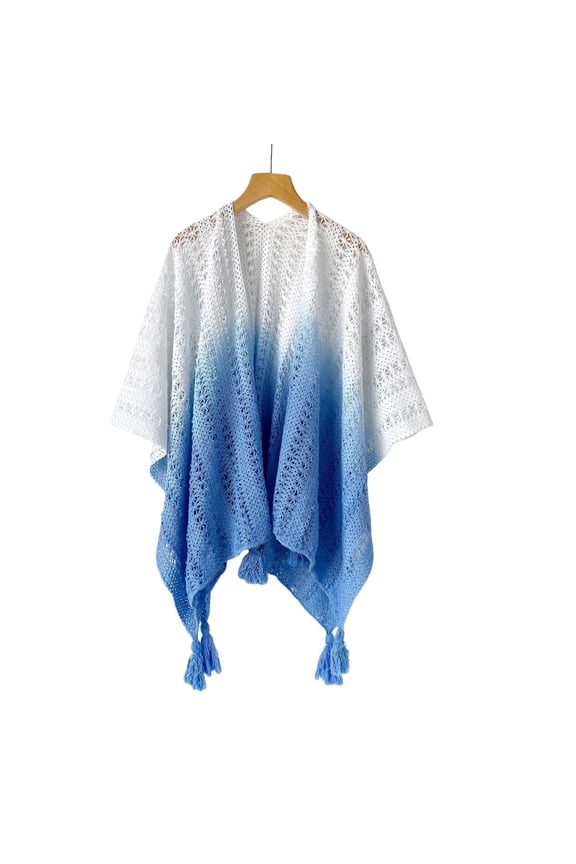 Knit Fringe Cardigan Shawl – Openwork Vacation Cover-Up Layering Piece