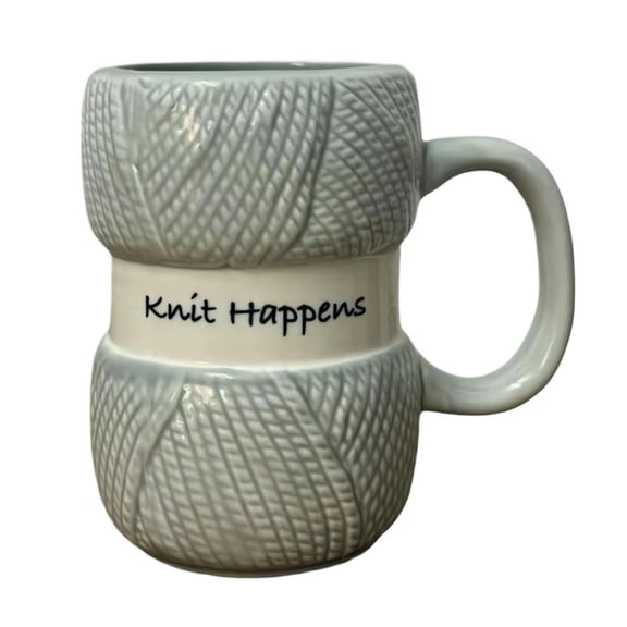 Knit Happens Mug,Funny Knitting Mug,Yarn Ball Ceramic Cup,Gift For Knitters,Crocheter Gift Mug,Cheeky Quote Mug,Craft Lover Mug,Textured Ceramic Mug,Hand Wash Mug,Novelty Coffee Cup
