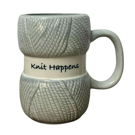 Knit Happens Mug, Funny Knitting Yarn Ball Ceramic Cup, Gift for Knitters and Crocheters, Coffee Tea Mug for Craft Lovers, 11oz