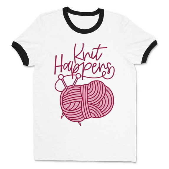 Knit Happens Ringer Tee Shirt Unisex X-Large White/Black